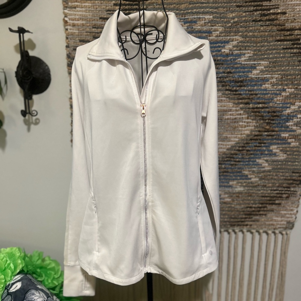 apana White Zip-Up Jacket w/ Thumb Holes